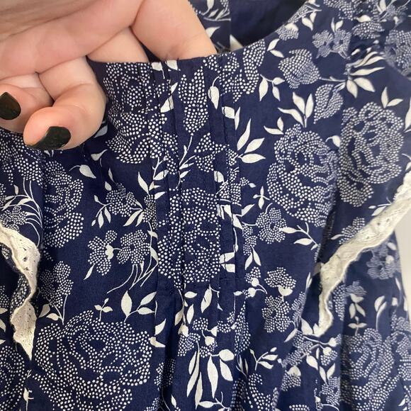 Janie and Jack Girls Navy Blue & White Floral Jumpsuit Flutter Accent Sz 3 - Picture 4 of 11